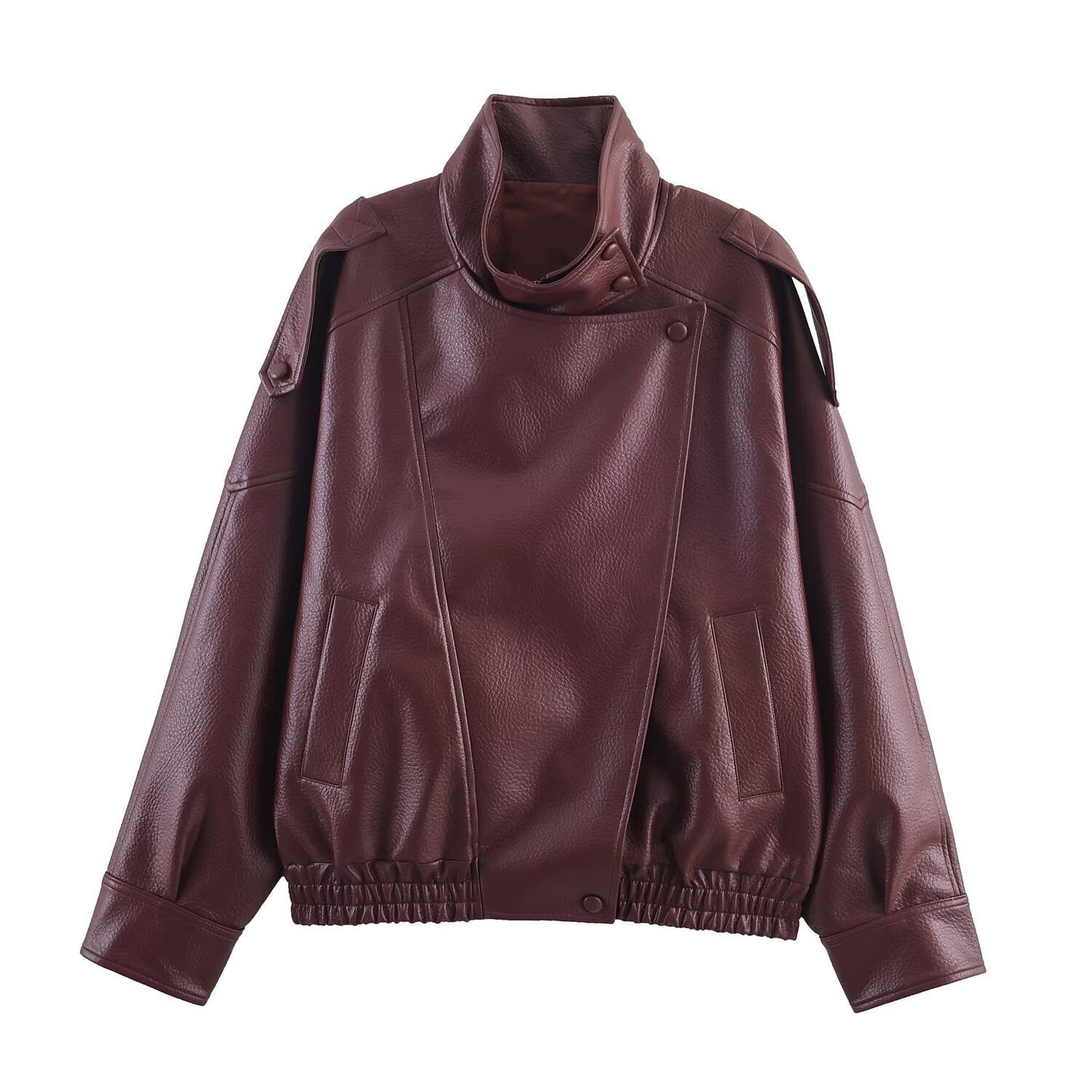 Lederjacke Damen Modern mit Kragen und Taschen Schwarz