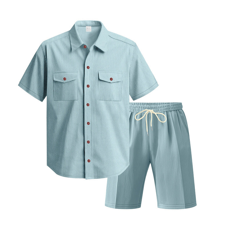 Herren Kurzarm-Hemd-Set Bequem Mit Taschen