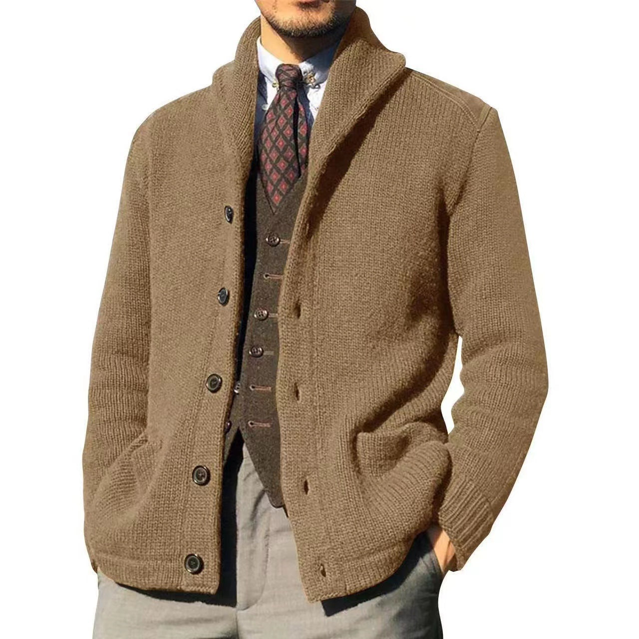 Herren Strickjacke Modern Schalkragen Casual