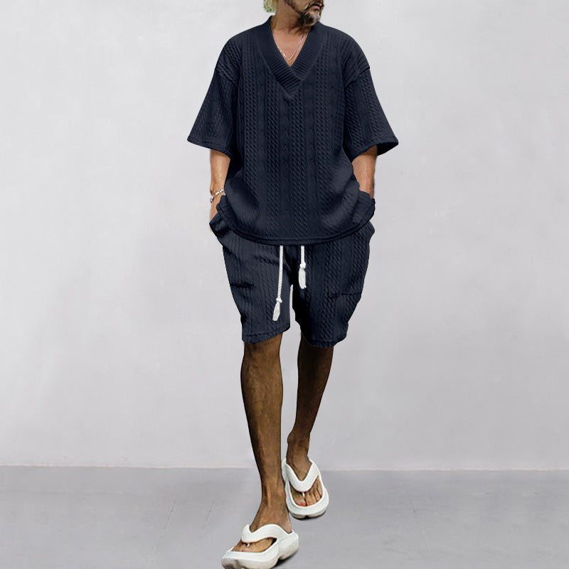 Herren Set mit V-Ausschnitt Oberteil und elastische Shorts