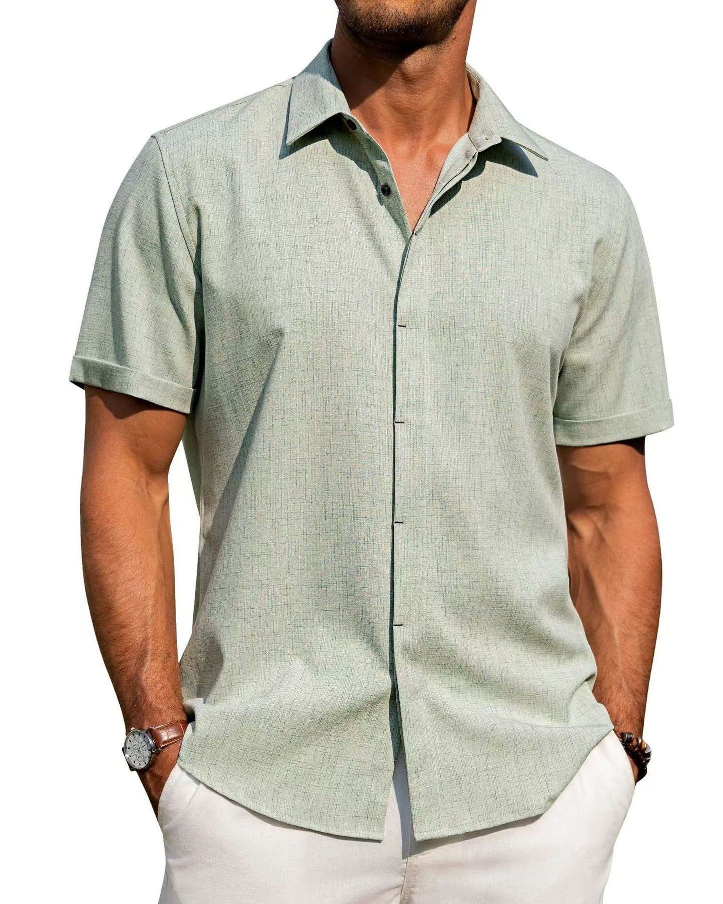 Herren Kurzarmhemd Modern mit Struktur und Slim-Fit Kragen