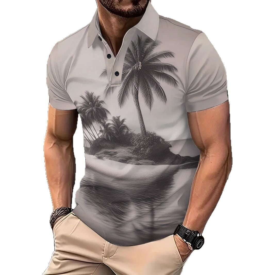 Herren Polohemd Tropisches Motiv Vintage Style