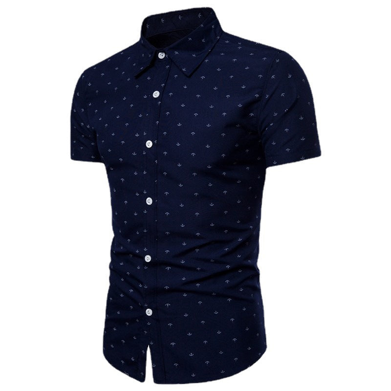 Herren Slimfit Hemd Marine Anker Design Kurzarm