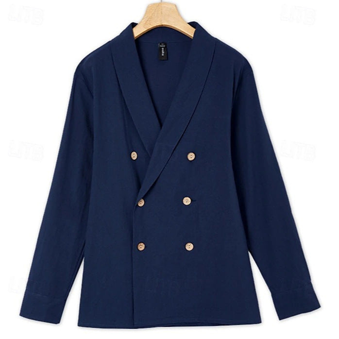 Herren Leinenblazer Modisch Doppelreihig Knöpfe Sommerjacke