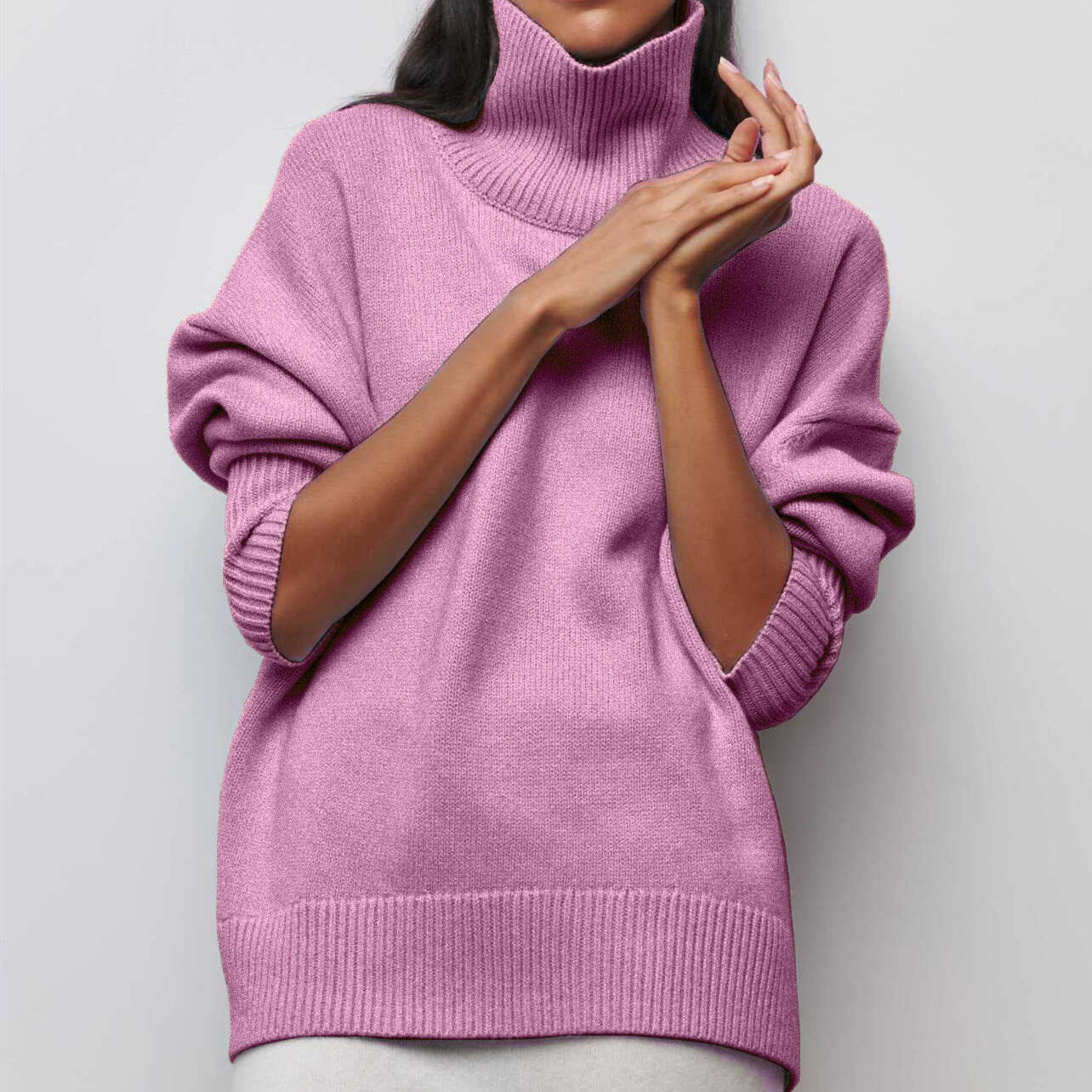 Damen Rollkragenpullover Oversized Modern Großmaschen