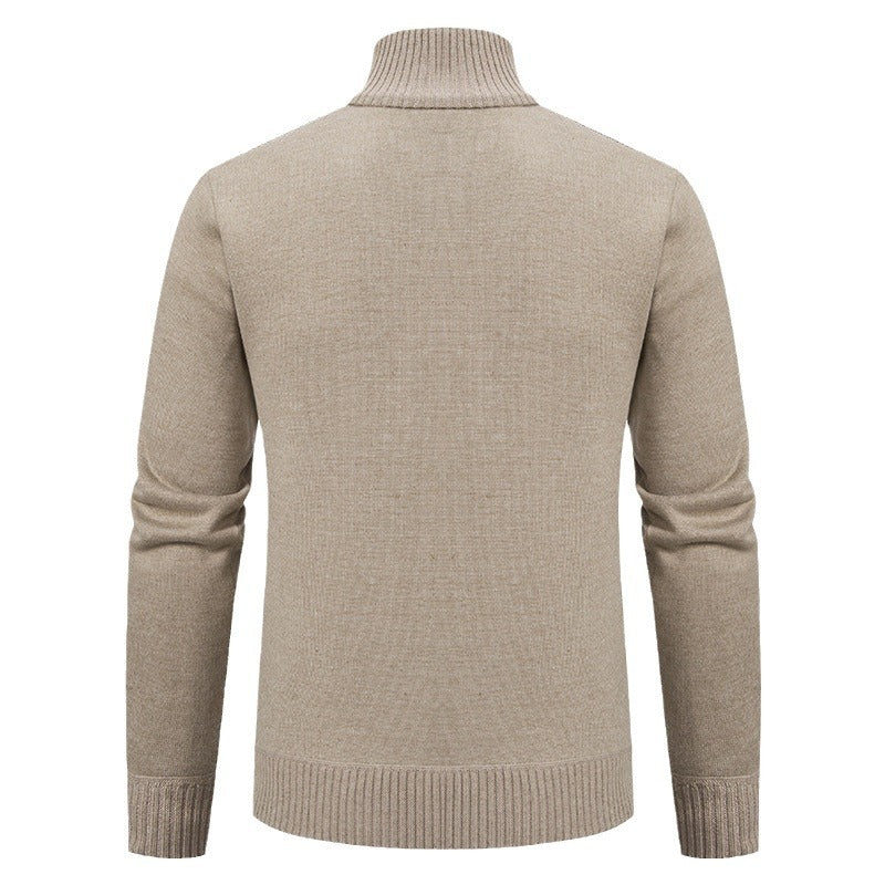 Herren Strickjacke Modern Zopfmuster Stehkragen Schwarz