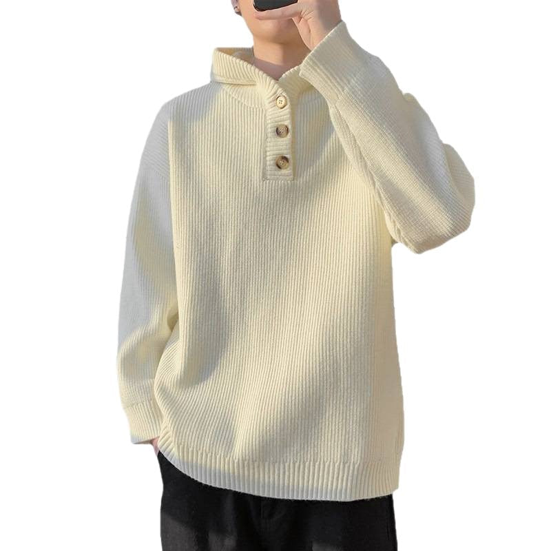 Herren Strickpullover Kapuzenpullover Knopfleiste Modern