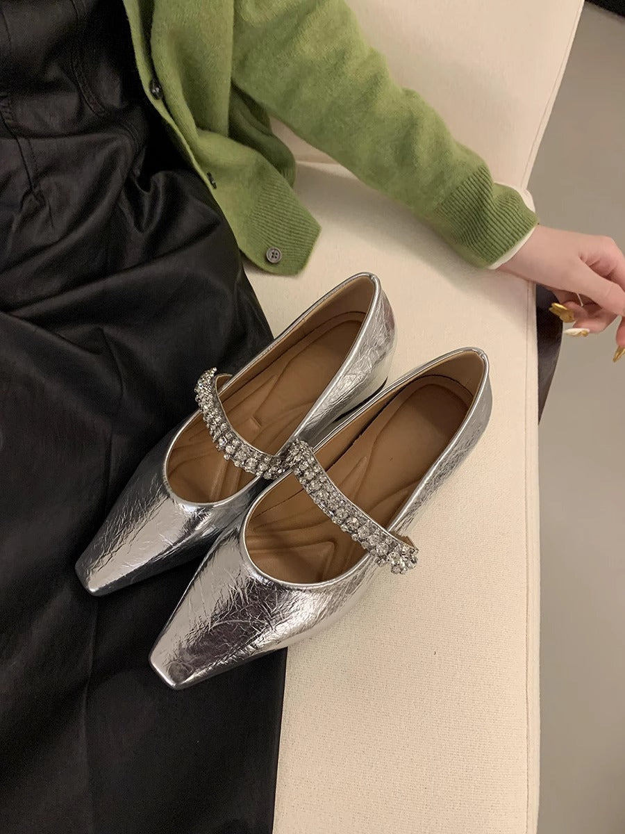 Damen Ballerinas Elegant mit Strasssteinen Schuhe