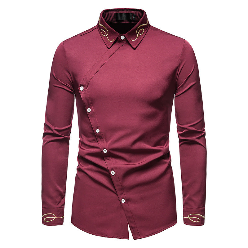 Herren Hemd Langarm Elegantes Asymmetrisch Knöpfe Modern