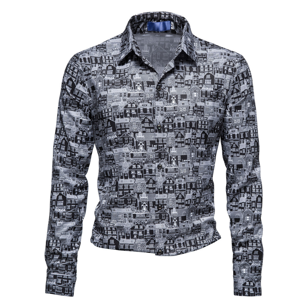 Herren Langarmhemd Modern Berlin Motiv Slim Fit