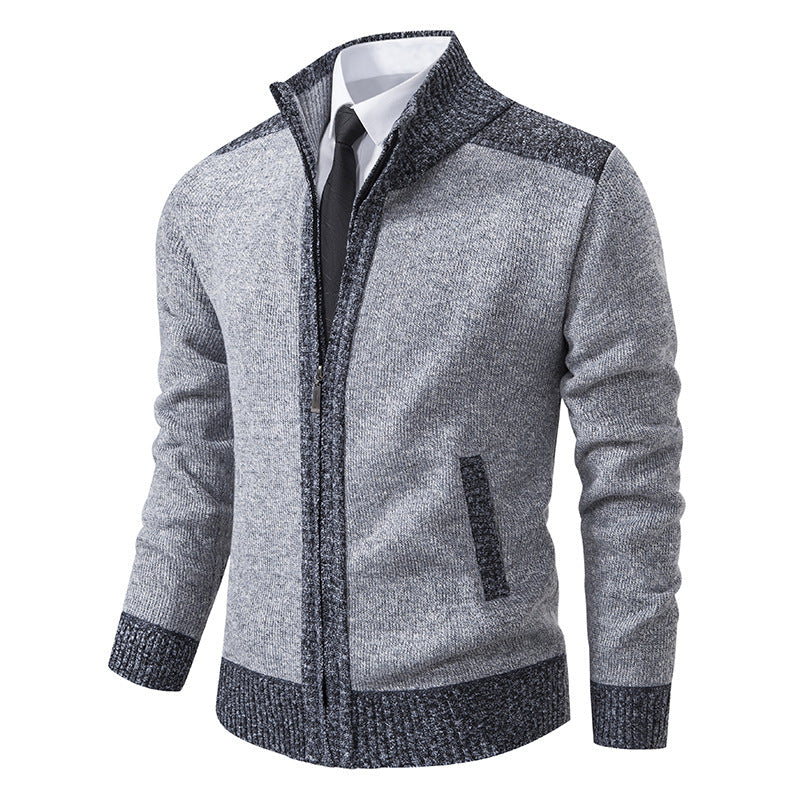 Herren Strickjacke Gesteppt Warm mit Kragen und Taschen