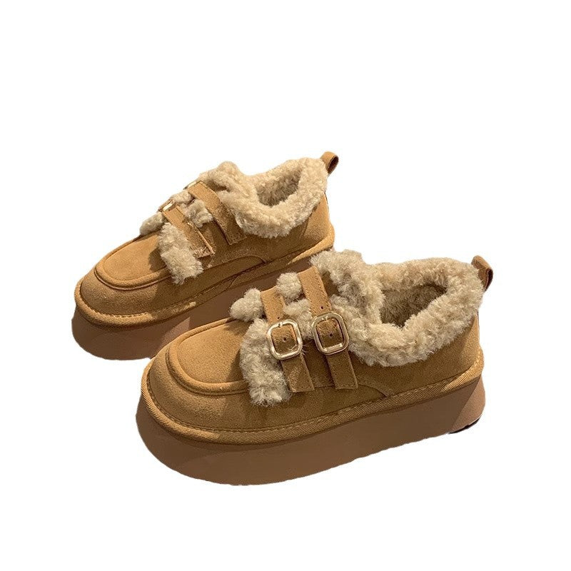Damen Plateau Sneaker Kuschelig mit Schnallen Größe 35-42
