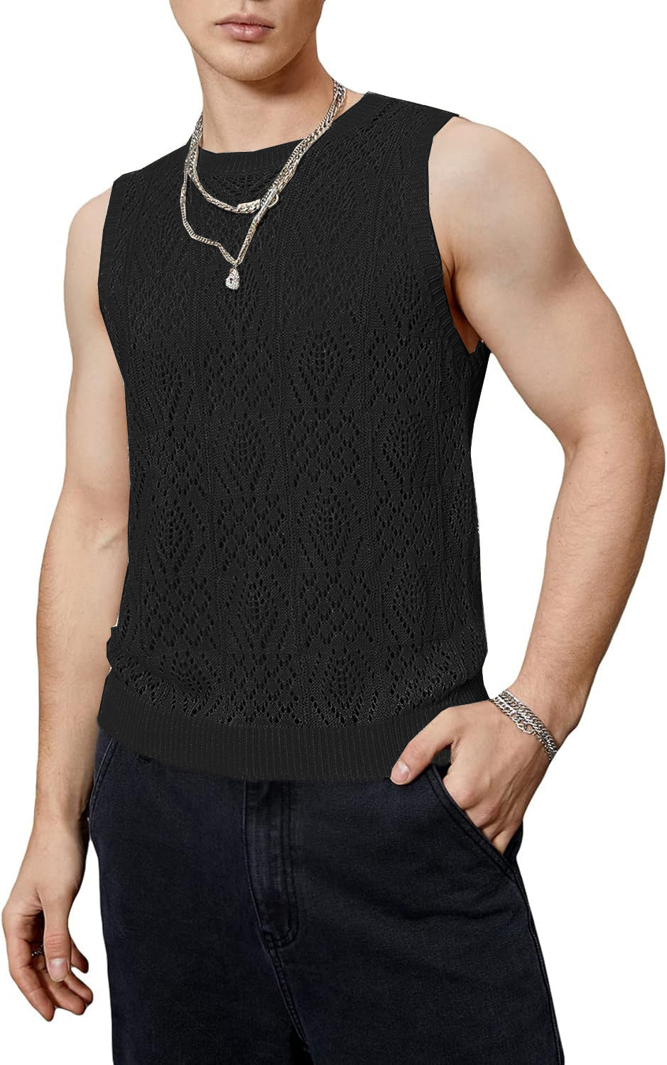 Herren Strickpullover Modernes Lochmuster Trendy