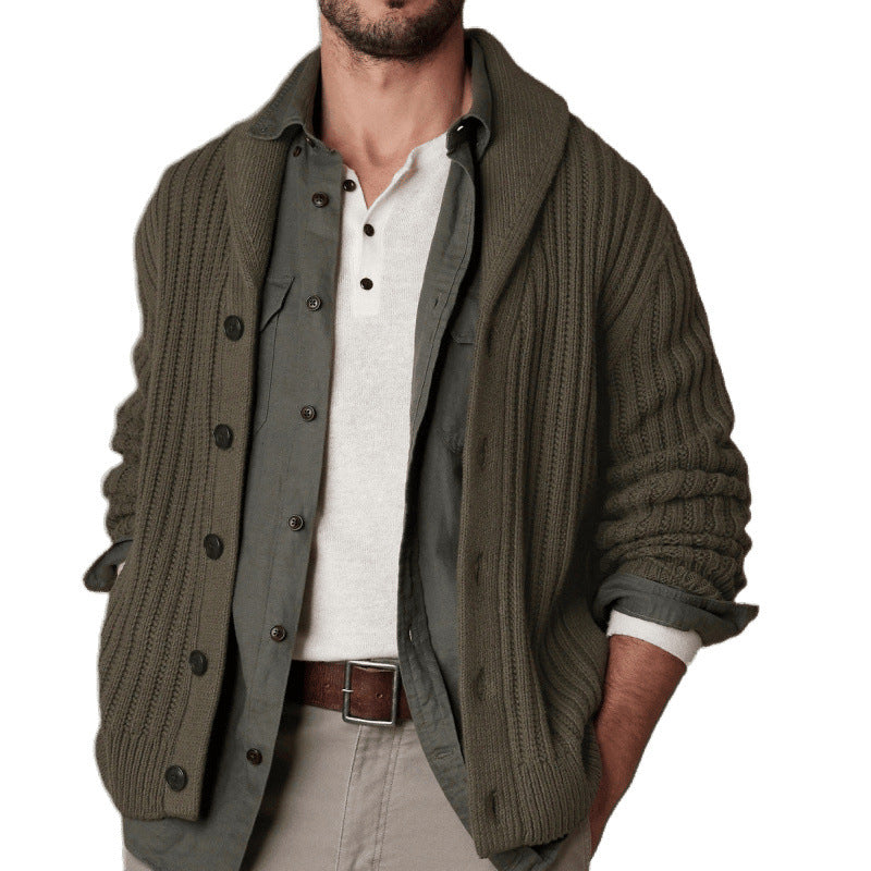 Herren Strickjacke Modern Zopfmuster Umlegekragen Klassisch