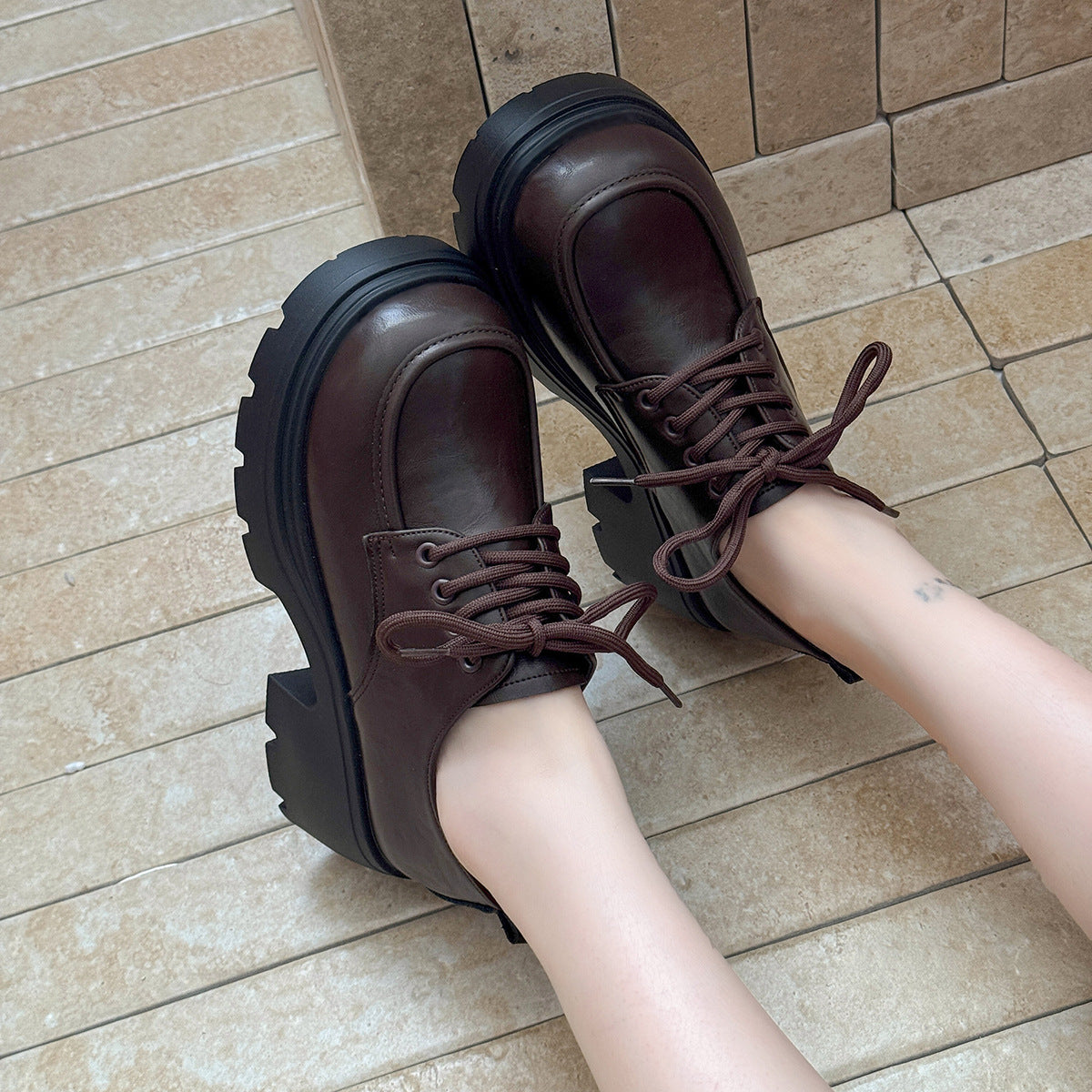 Damen Plateauschuhe Robust Schnürschuhe Modisch