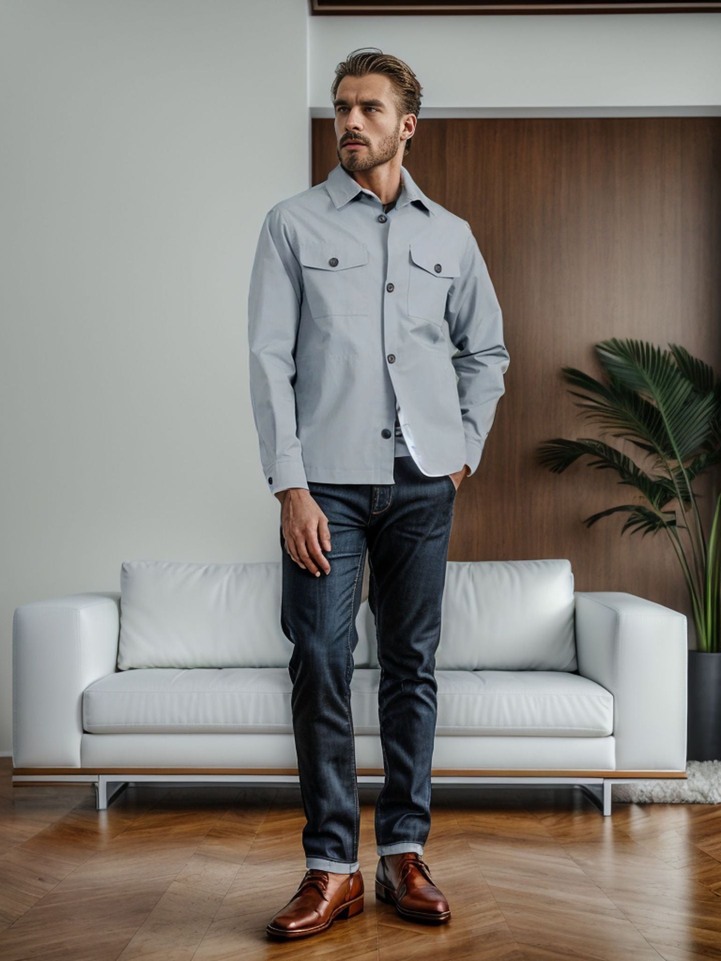 Herren Utility-Jacke Lässig Modern Mit Klappentaschen