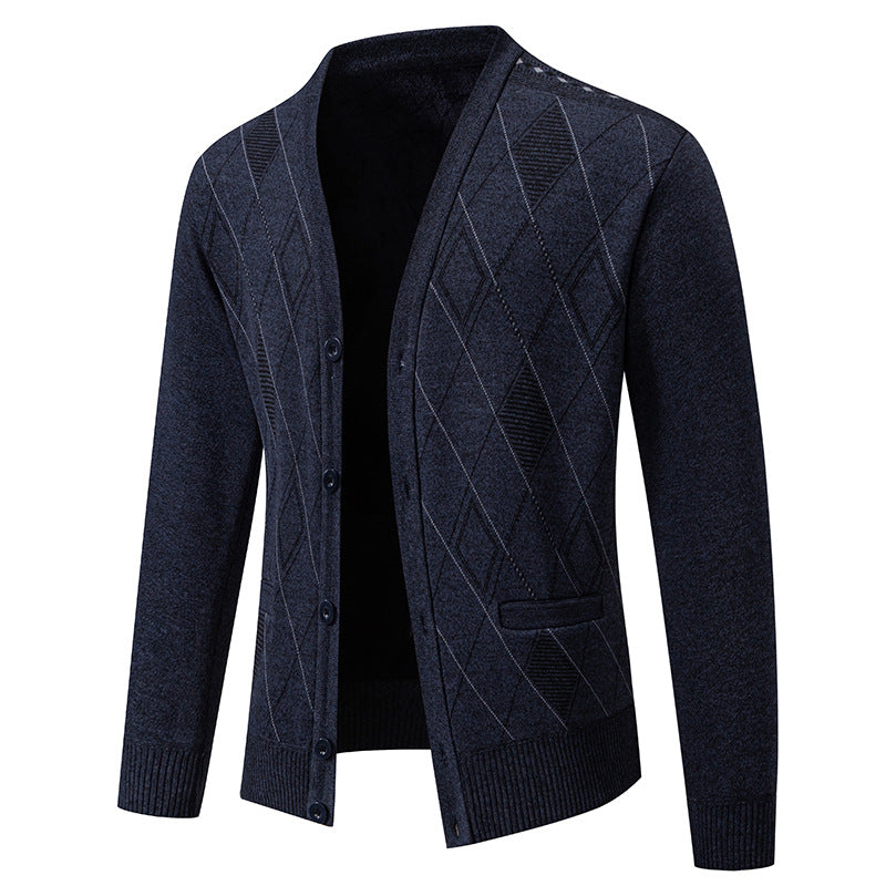 Herren Strickjacke Rautenmuster Elegante Männerjacke