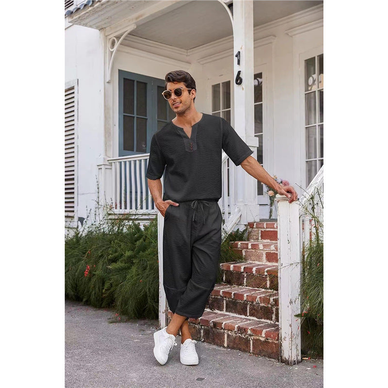 Herren Freizeitanzug-Set mit Knopfleiste Modern Stylisch