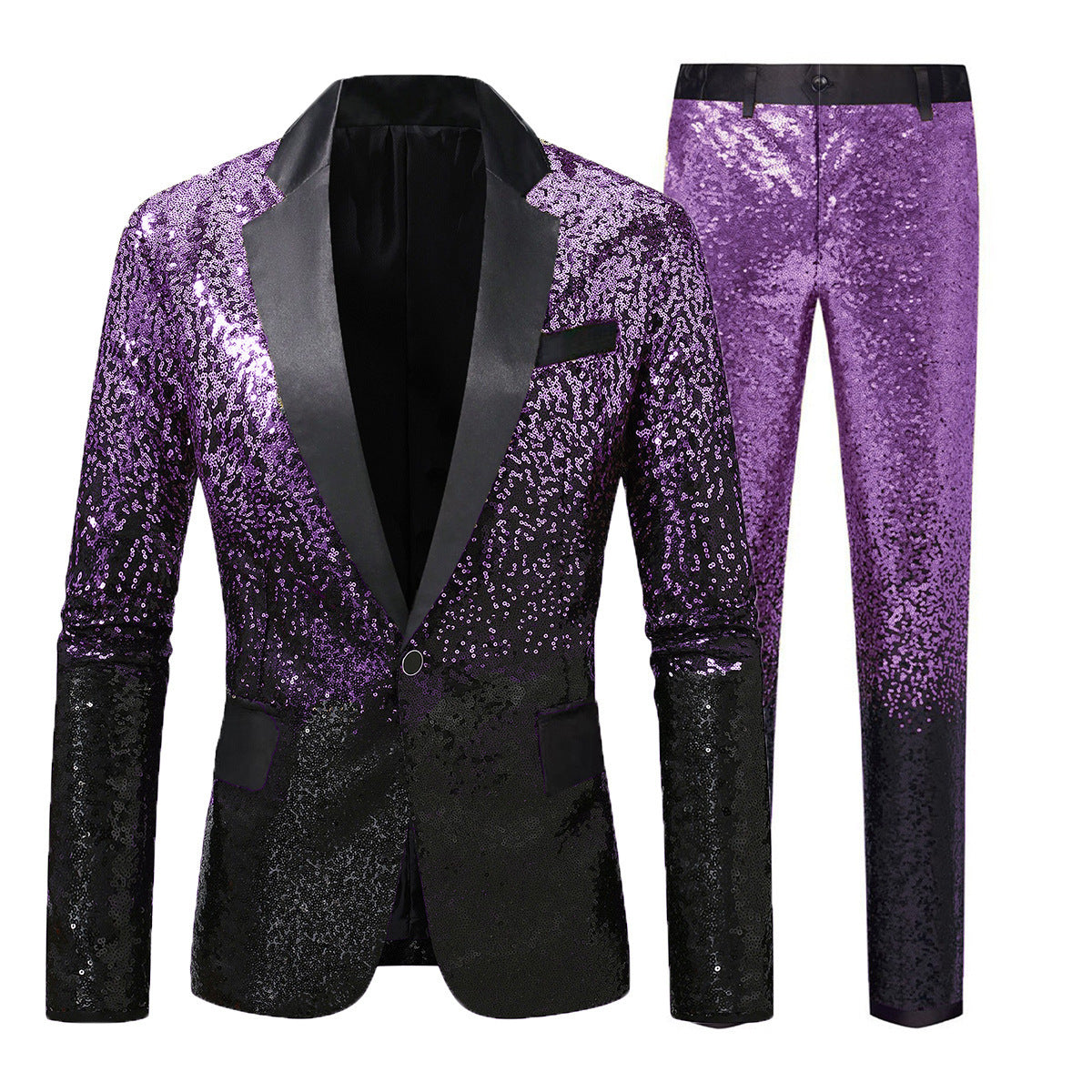 Herren Anzug Pailletten Glitzernd Elegant Schwarz