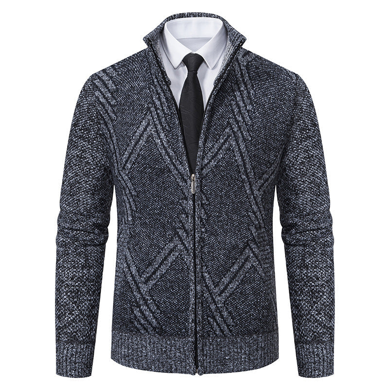 Herren Strickjacke Elegante Zopfmuster Kragen Modern