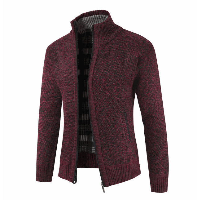 Herren Strickjacke Mit Kragen Und Taschen Grau