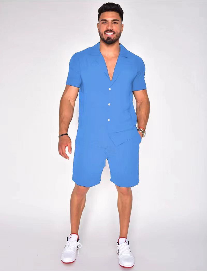 Herren Hemd Kurzarm Button Down Modern Set