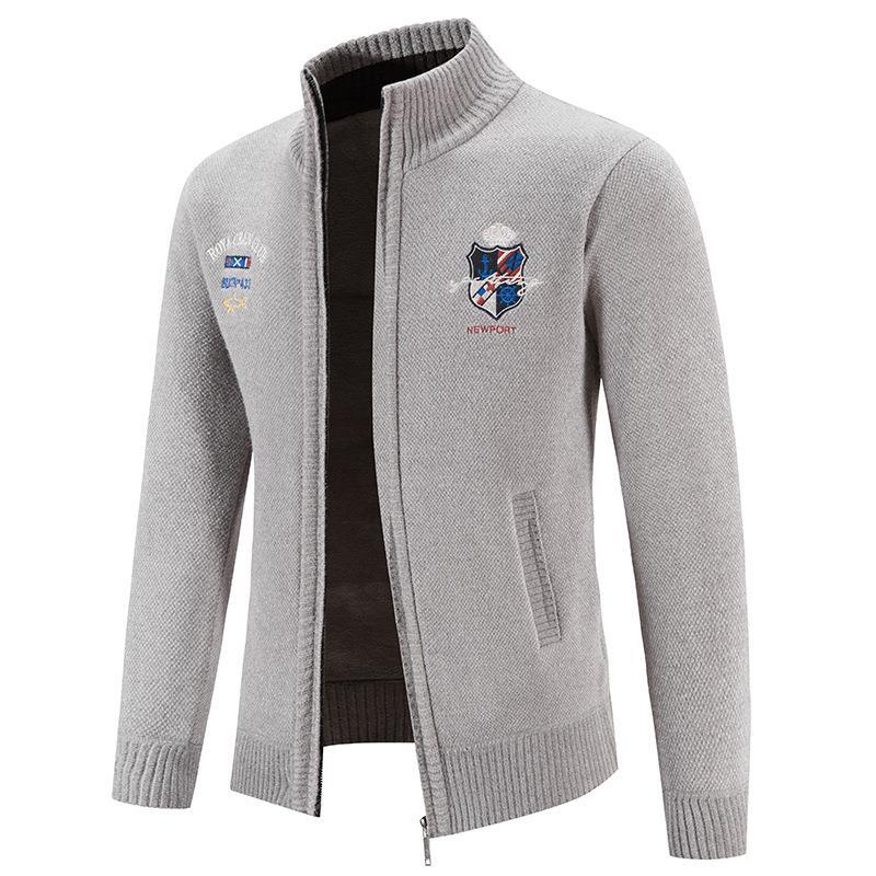 Herren Strickjacke Modern mit Hochkragen und Stickerei
