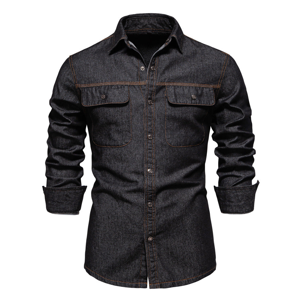 Herren Denim Hemd Modern Schnitt 2 Brusttaschen