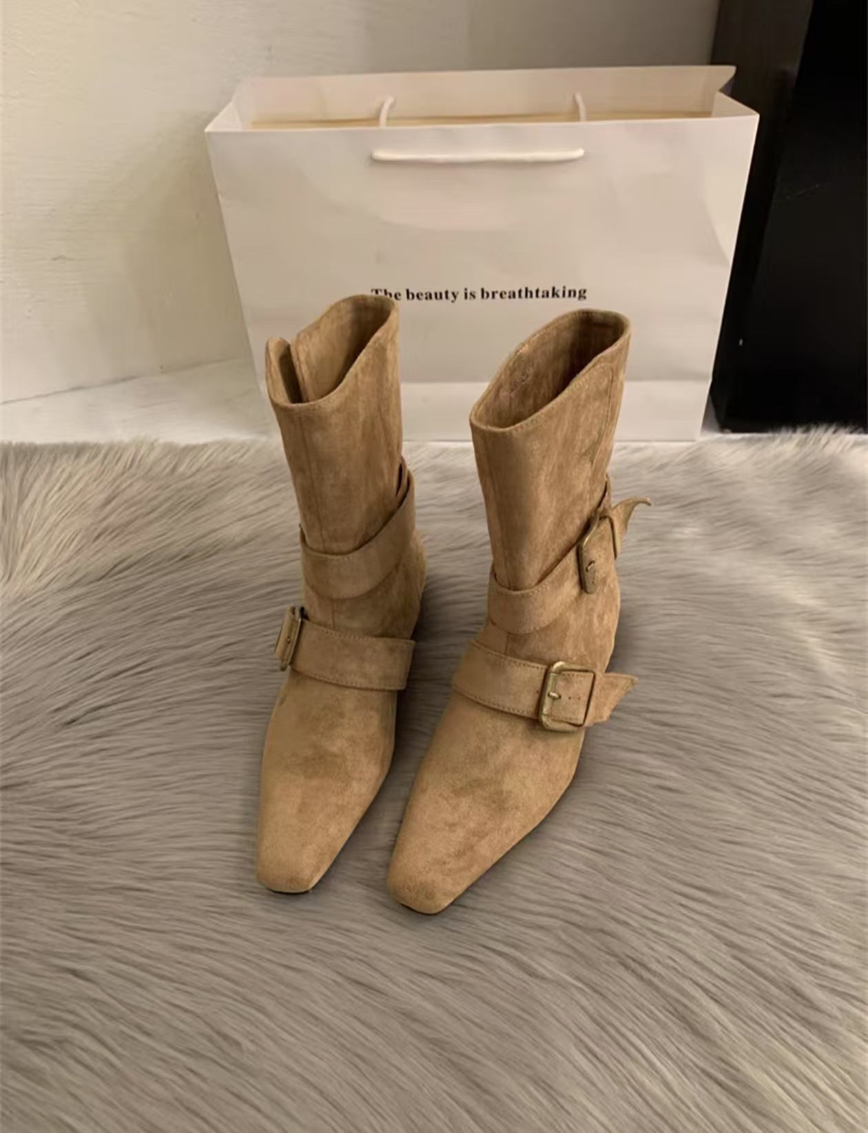 Damen Stiefeletten Modern mit Schnallen Schwarz Damen Schuhe