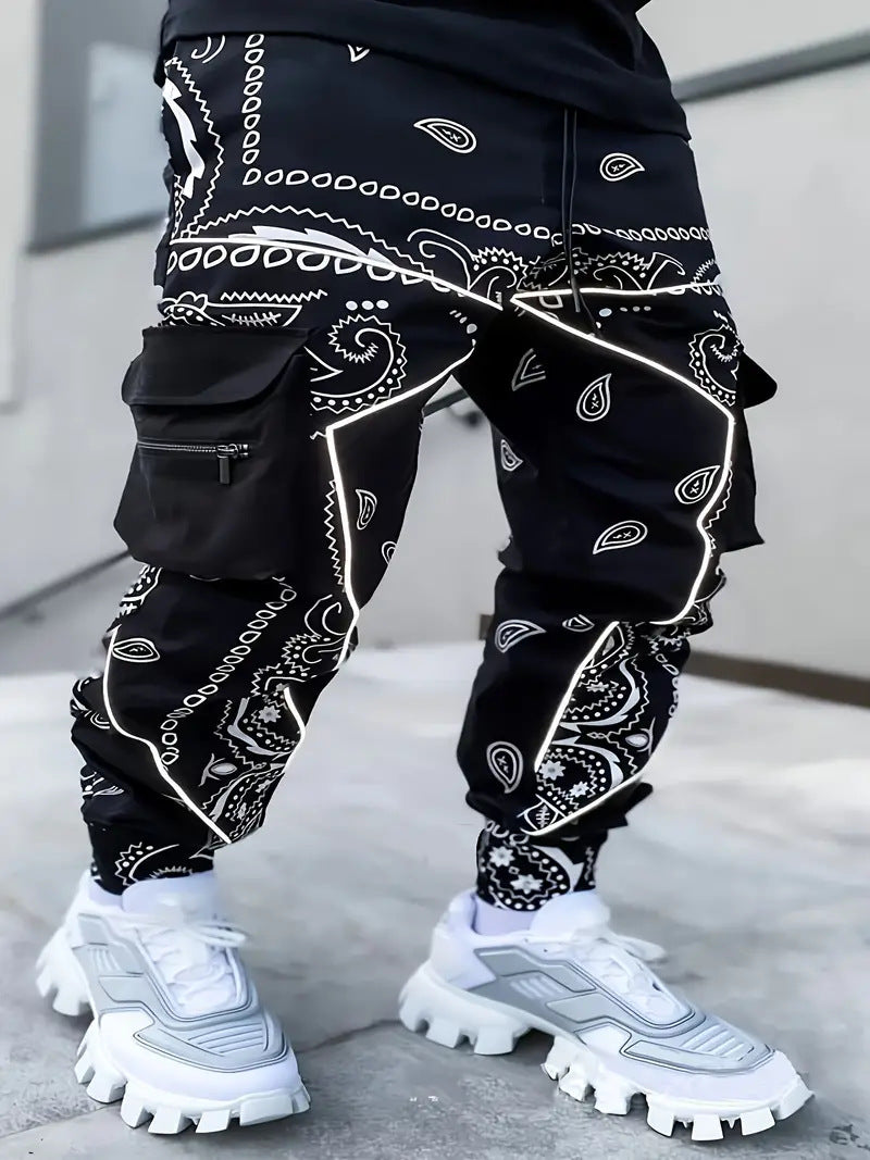 Herren Cargo-Hose mit Bandana-Druck und vielen Taschen