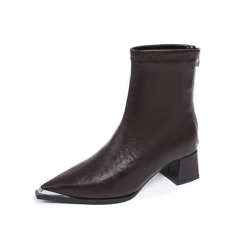 Damen Stiefeletten Spitze Absatz Blockabsatz Elegант