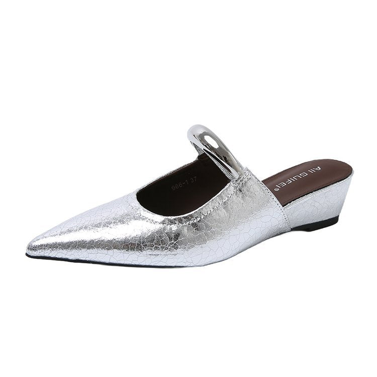 Damen Mules Slingback Schuhe Spitz Mit Ketten Dekor Elegant