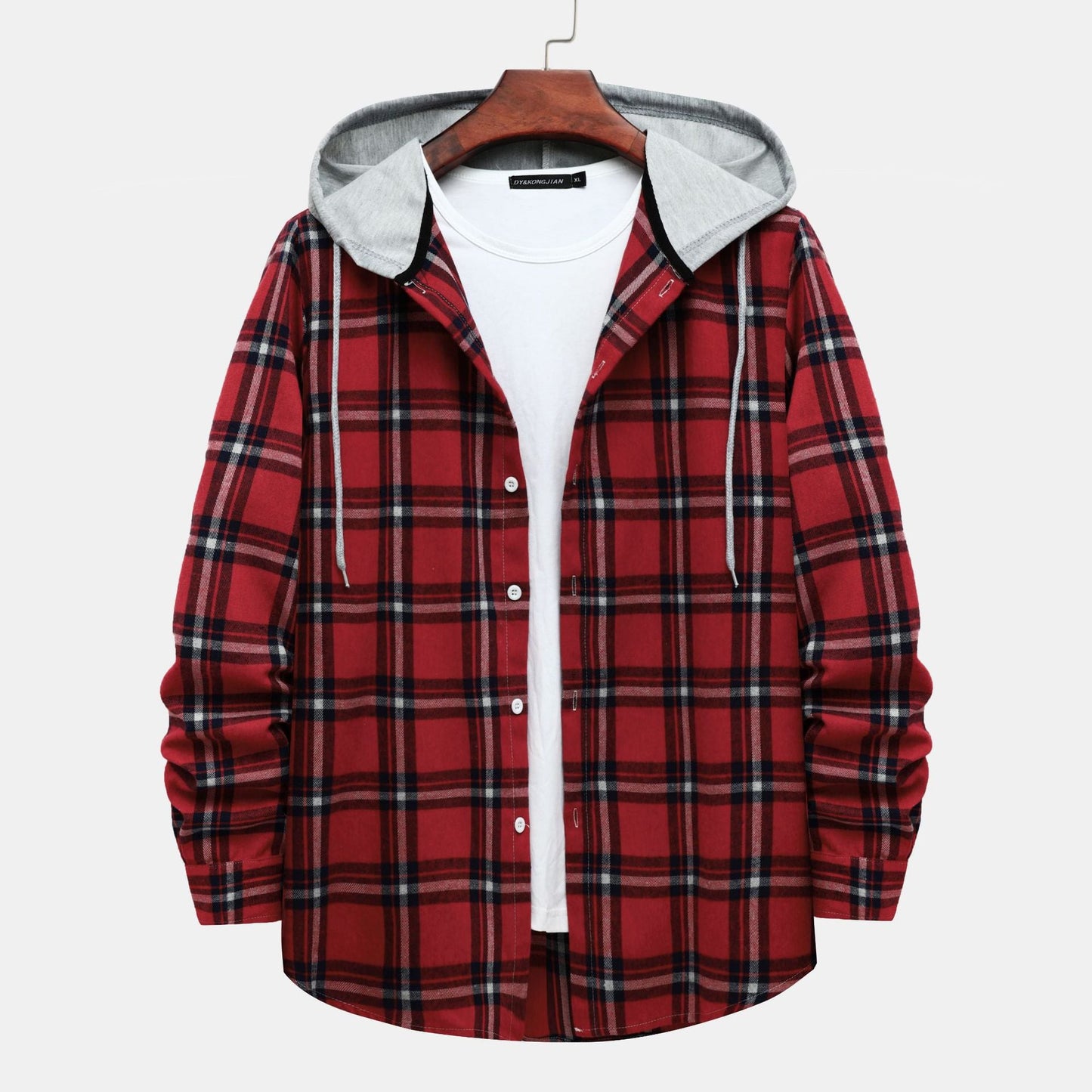 Damen Hoodie Kapuzenhemd Kariert Baumwolle Moderne