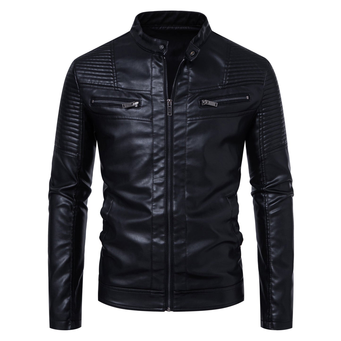 Lederjacke Herren Biker Stil Schwarz