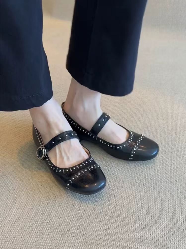 Damen Ballerinas Schnalle Nieten Modern