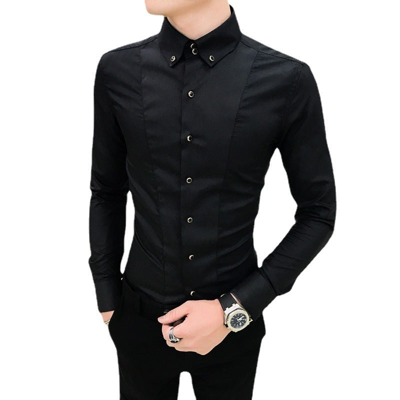 Herren Langarmhemd Elegant Slim Fit mit Knöpfen