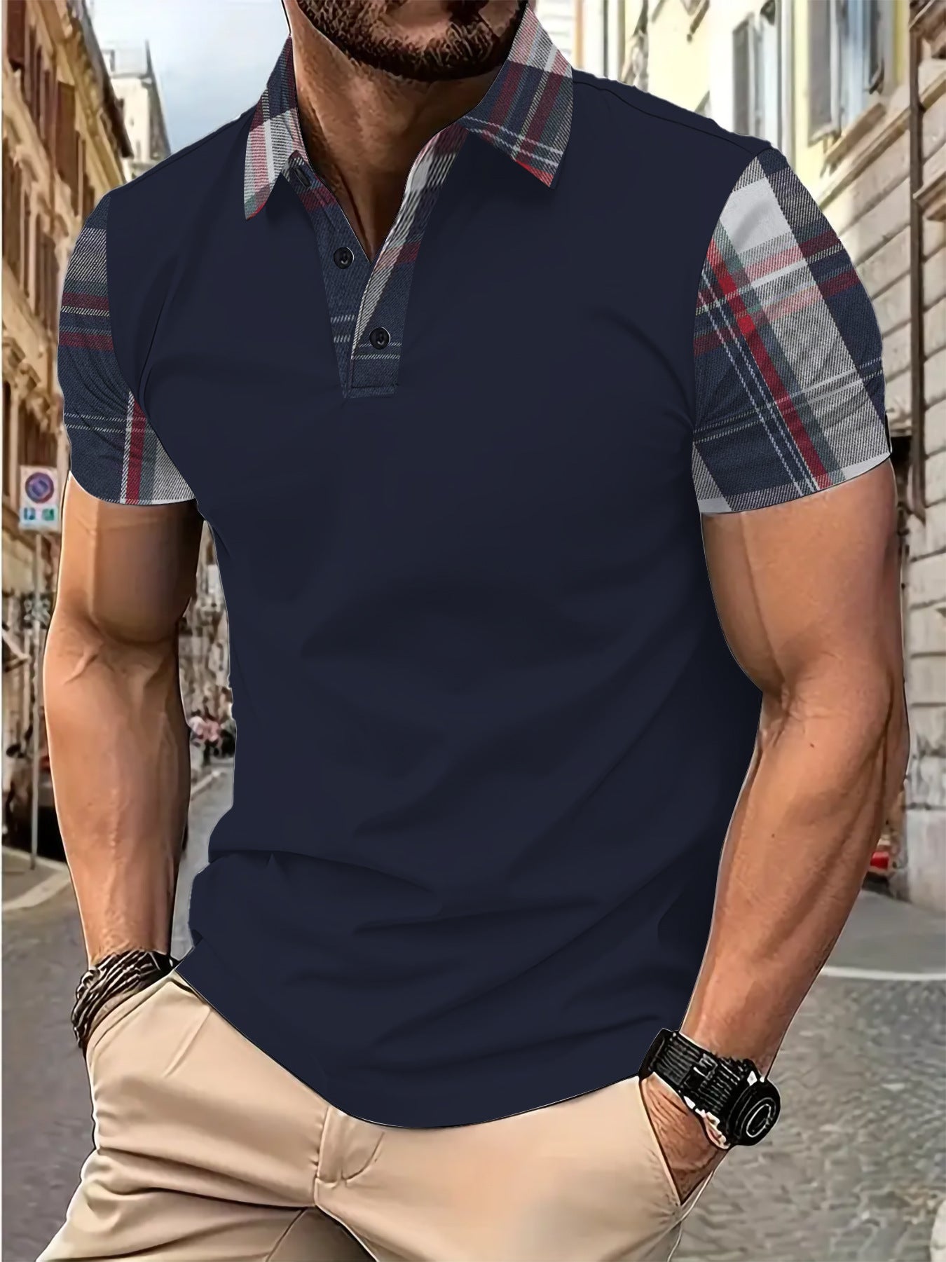 Herren Polo-Shirt Karierter Kragen Modern Slimfit