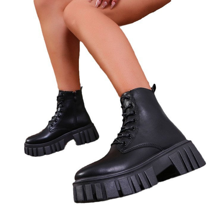 Damen Stiefel Chunky Plateau Schnürstiefel Robust