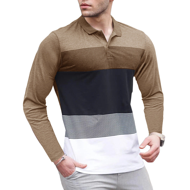Herren Polo-Shirt Langarm Streifen Modern