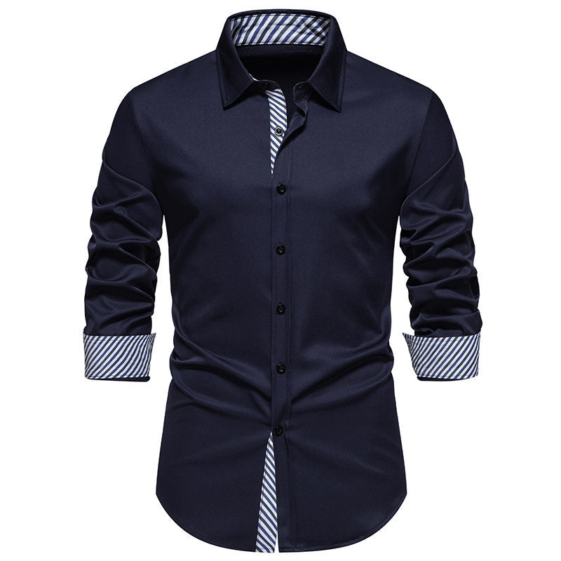 Herren Langarmhemd Modern Kontrast Design Schwarz Weiß