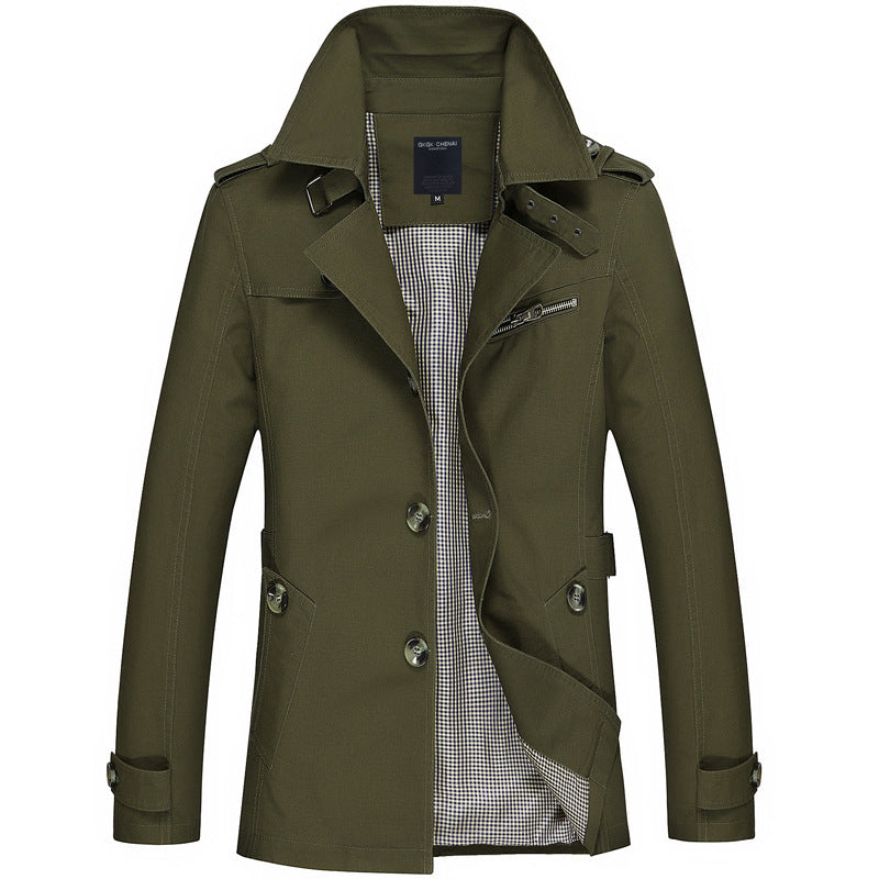 Herren Trenchcoat Jacke Modern Schnitt Wasserabweisend