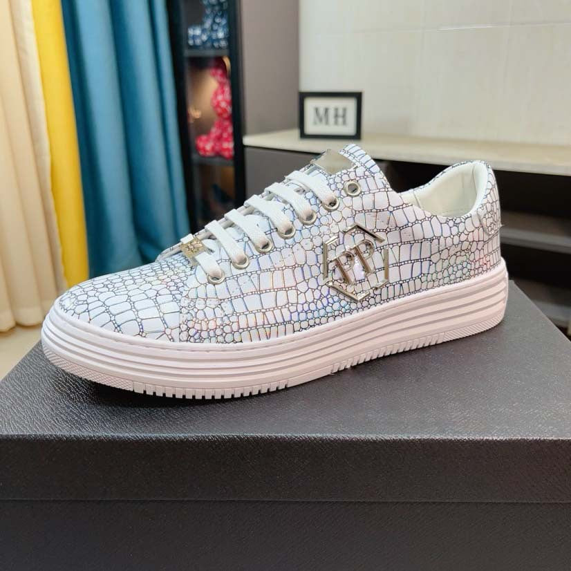 Damen Sneaker Trend Leder Krokodilmuster Schwarz