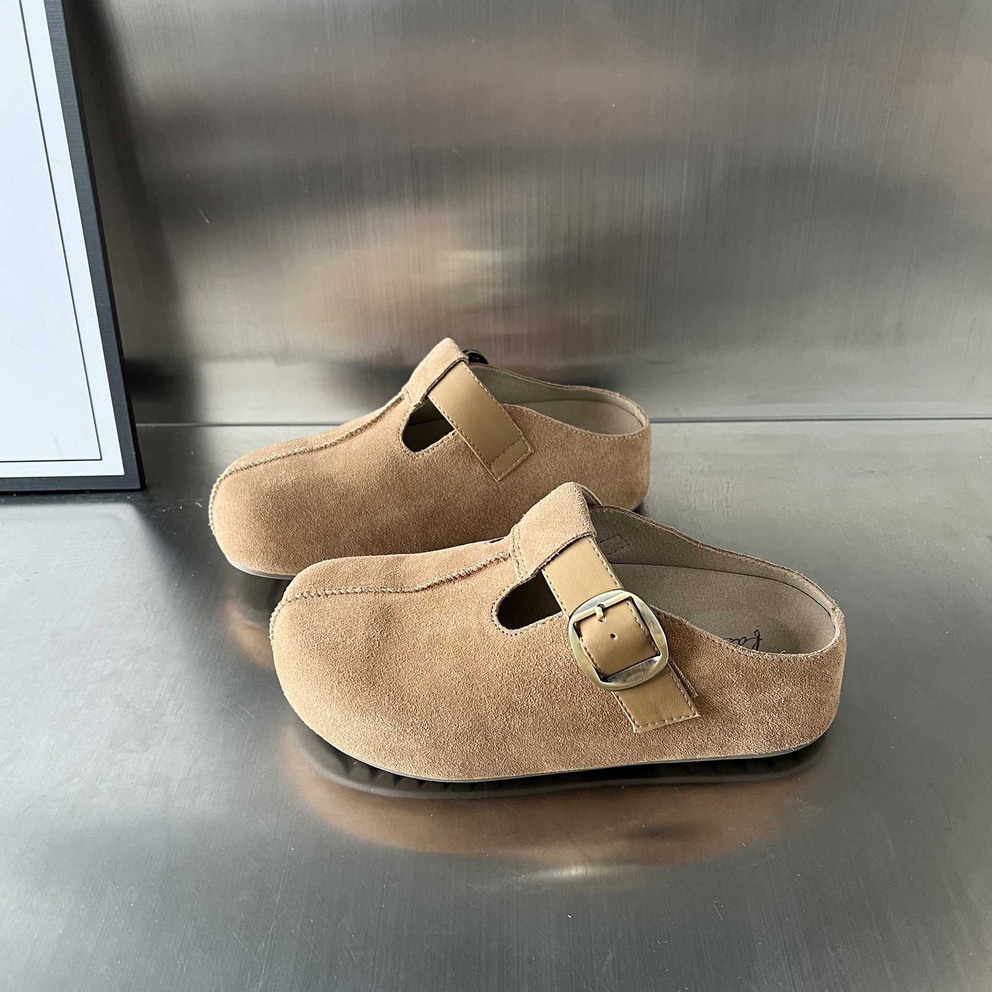 Damen Clogs Bequem Wildleder Schnallenverschluss Elegant