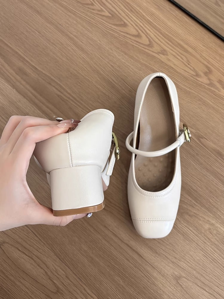 Damen Ballerinas Elegante Mary Jane Schuhe Komfortabel Blockabsatz