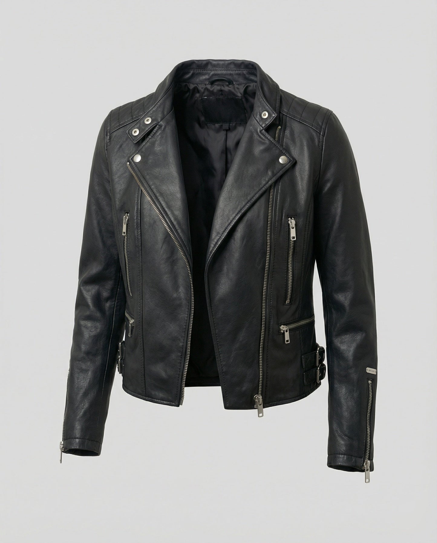 Leder Bikerjacke Damen Kurz Tailliert Asymmetrisch