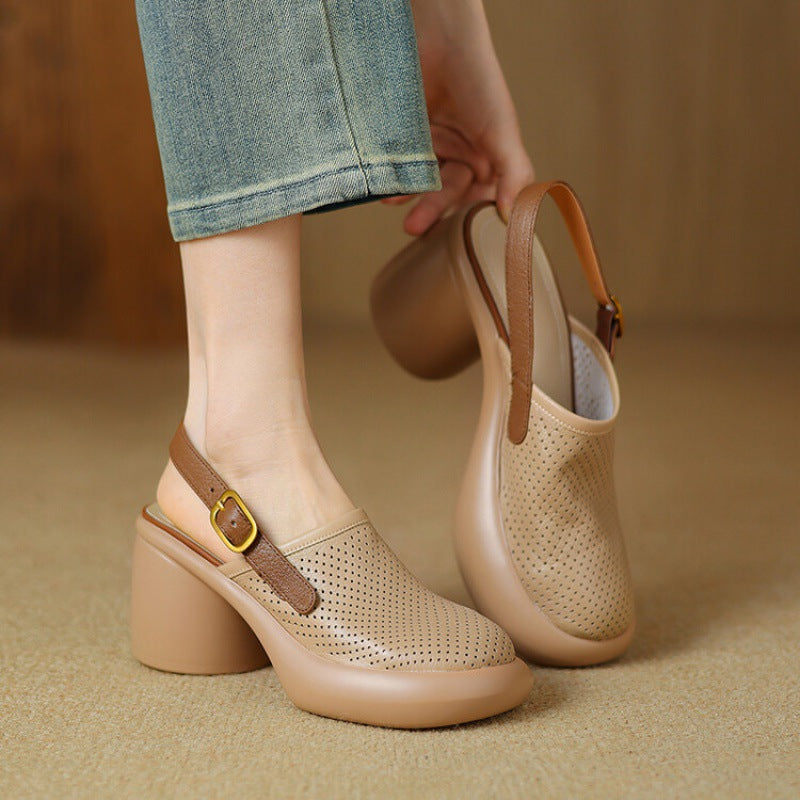 Damen Clogs atmungsaktiv mit Blockabsatz Elegant Bequem