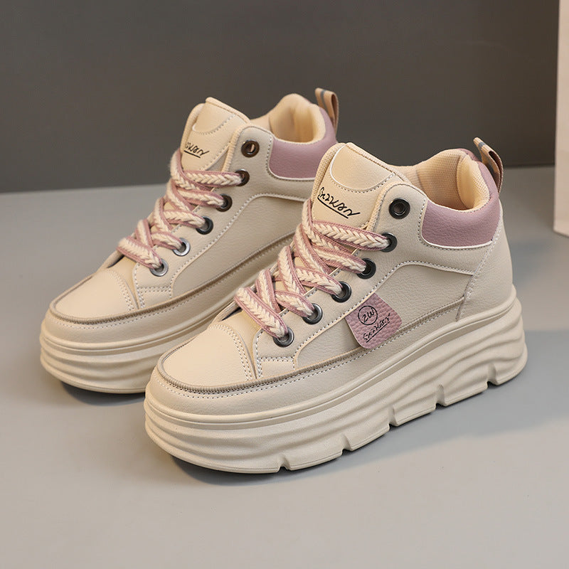 Damen Plateausneaker Stabile Sohle Mit Schnürsenkeln Modisch