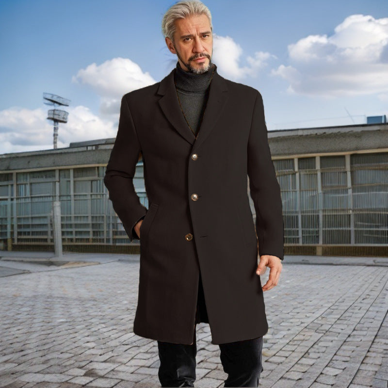 Herren Langmantel Elegant Modern mit Knöpfen Schwarz