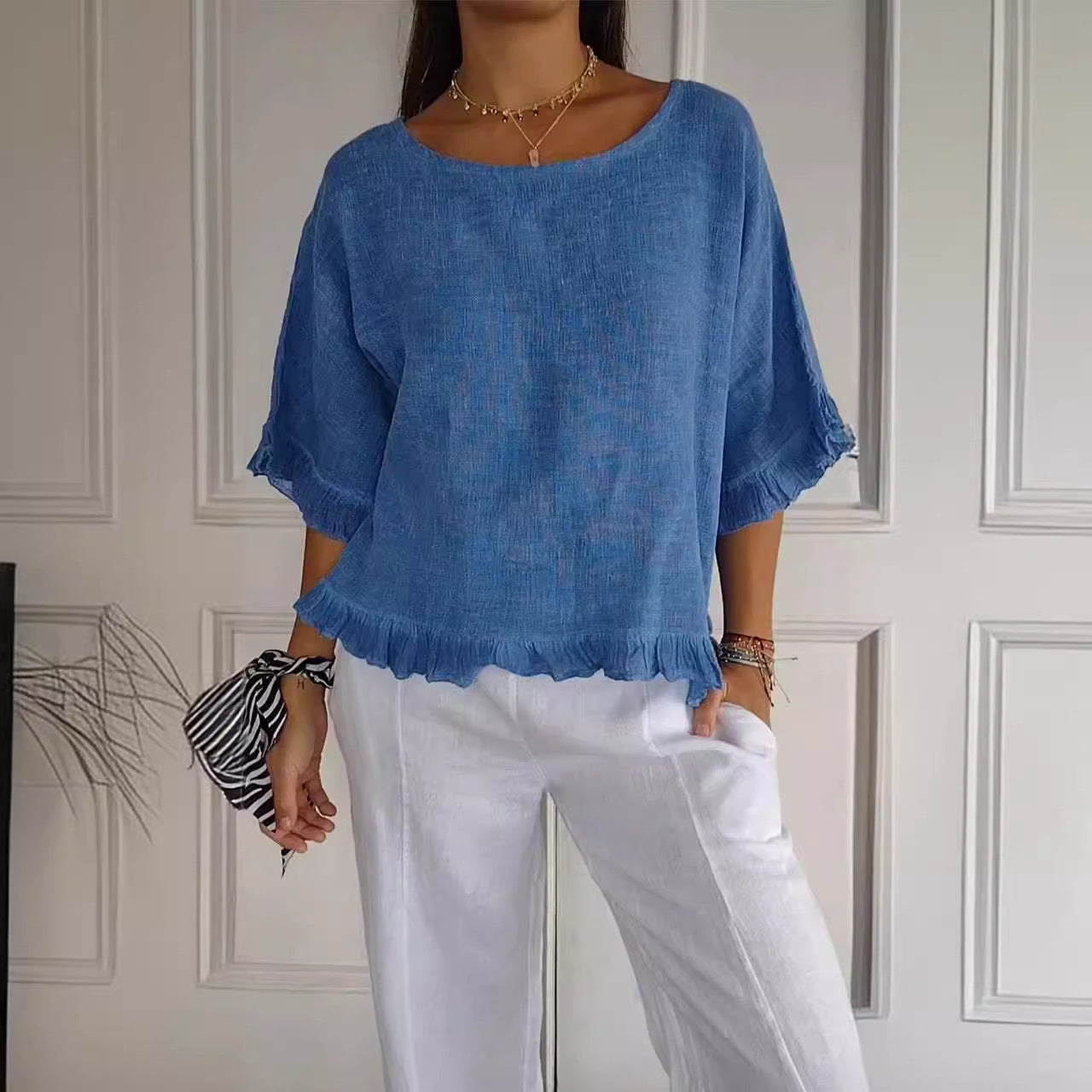 Damen Oberteil Lässig mit Rüschen Modern Trendy