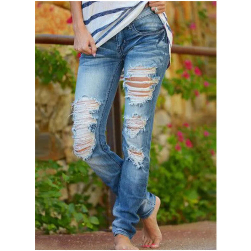 Damen Ripped Jeans Lässig Urban Style Ausgefranst - BerlinGlamour